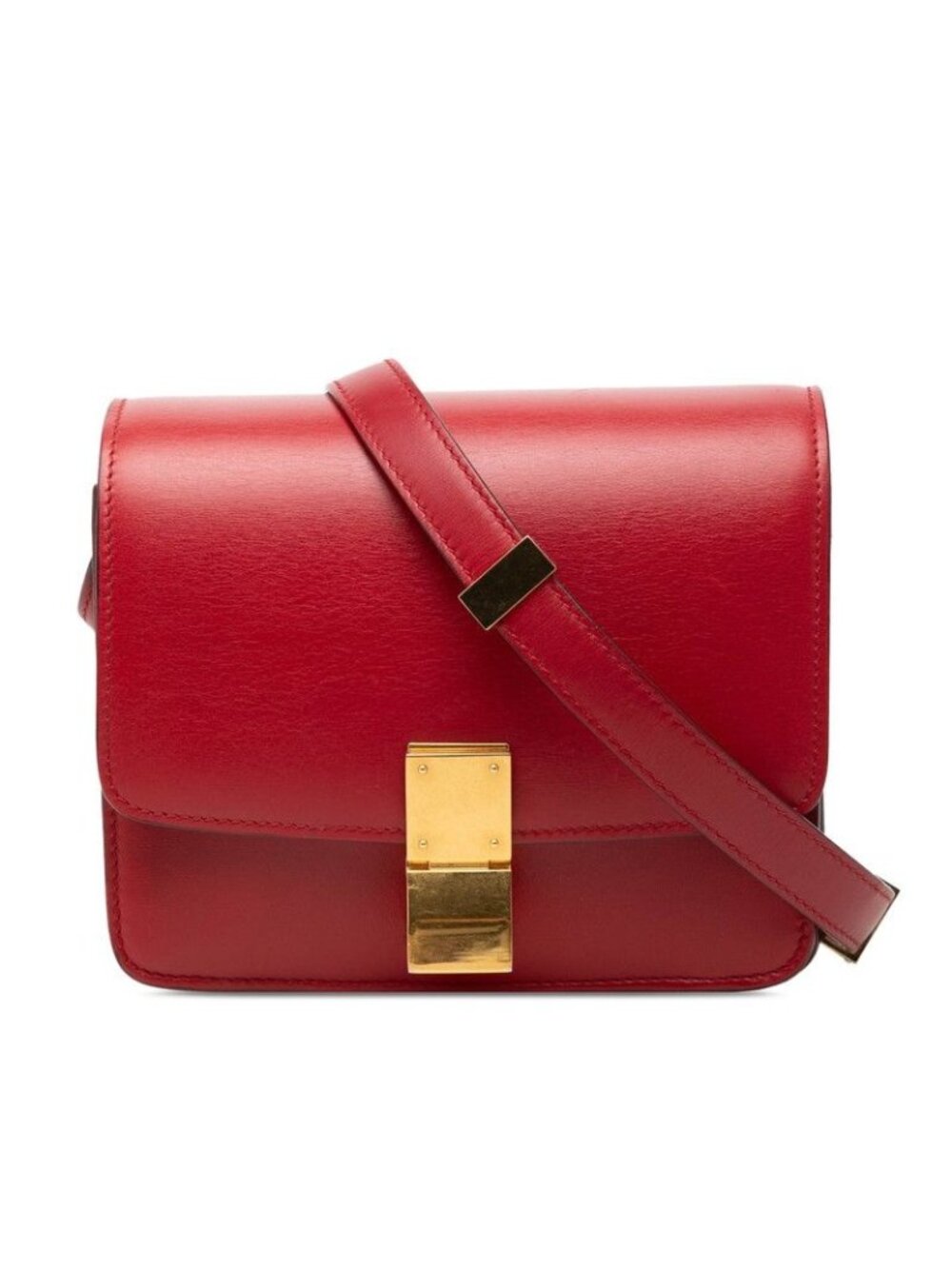 Celine Classic Box Crossbody Shoulder Bag Red Leather